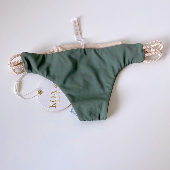 NWT (XS) KOA braid side EXTRA LOW rise sexy tiny bitsy swim bottoms army green - Picture 3 of 10